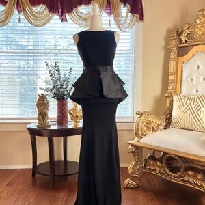 Elegant Black Peplum Evening Dress